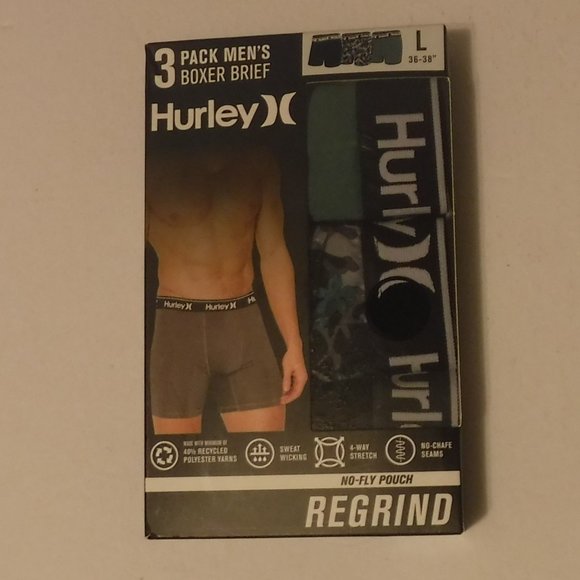 Hurley Regrind 3 Pack Men's Boxer Briefs Size L 36-38" NEW - Picture 1 of 4